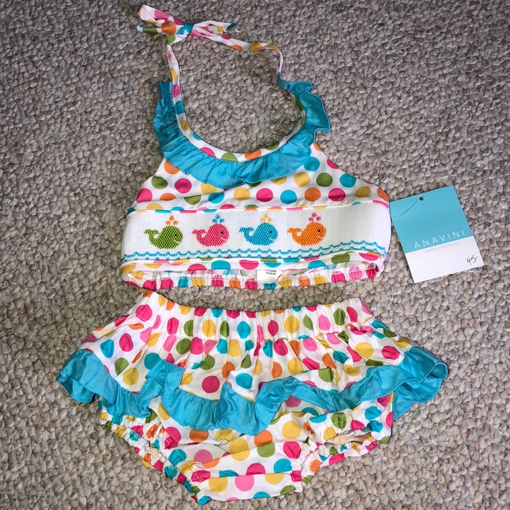 🌈 Boutique Polka Dot Smocked Bikini 👙 NWT